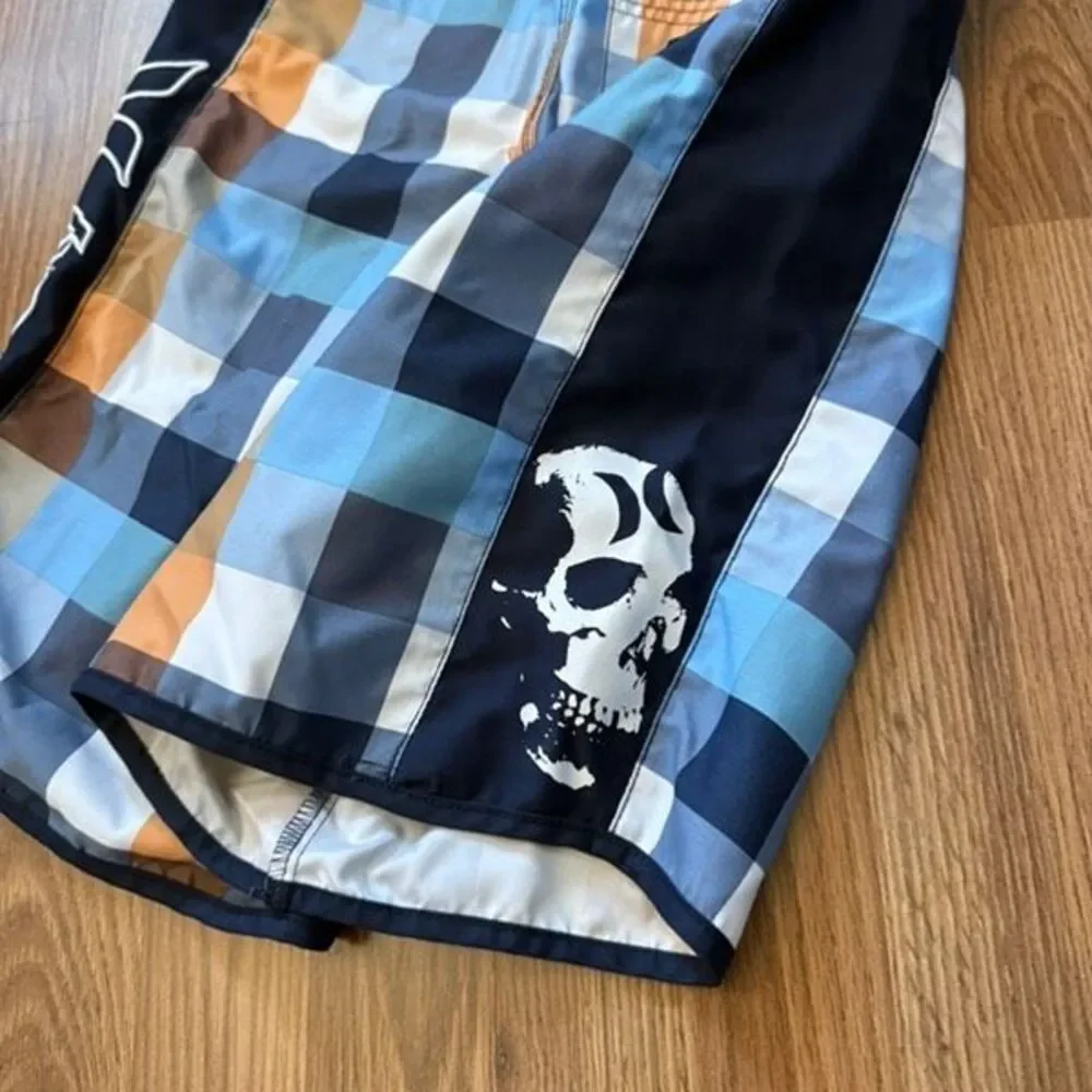 Hurley Youth Plaid Skull Print Lace Up Swim Board Shorts Multicolor Size 12